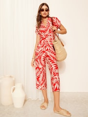Friends Like These Red Culotte Jumpsuit With Tie Belt - Image 3 of 4