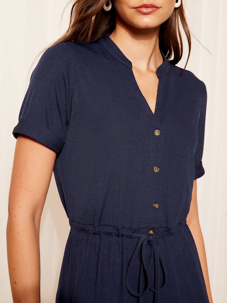 Friends Like These Navy Blue Ribbed Tie Waist Playsuit - Image 2 of 4