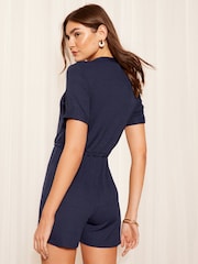 Friends Like These Navy Blue Ribbed Tie Waist Playsuit - Image 4 of 4