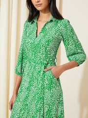 Friends Like These Green V Neck Jersey Belted Midi Shirt Dress - Image 2 of 4