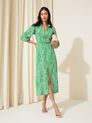 Friends Like These Green V Neck Jersey Belted Midi Shirt Dress - Image 3 of 4