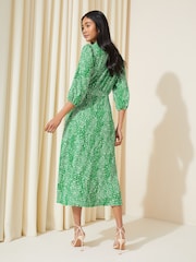 Friends Like These Green V Neck Jersey Belted Midi Shirt Dress - Image 4 of 4