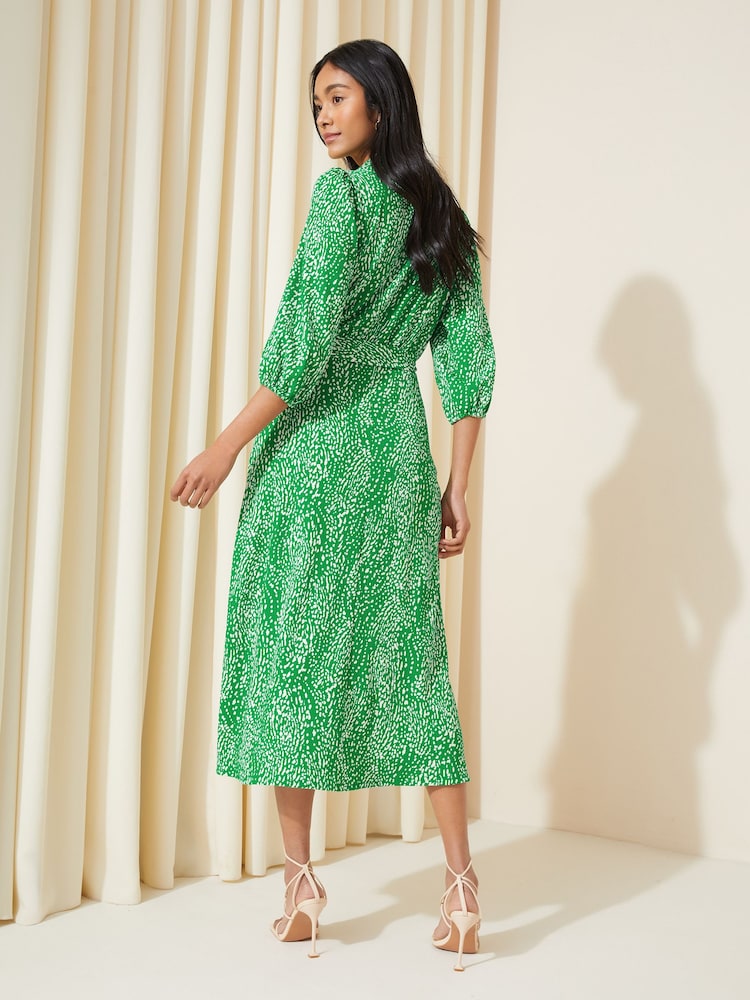 Friends Like These Green V Neck Jersey Belted Midi Shirt Dress - Image 4 of 4