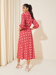 Friends Like These Red V Neck Jersey Belted Midi Shirt Dress - Image 2 of 4