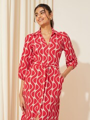 Friends Like These Red V Neck Jersey Belted Midi Shirt Dress - Image 4 of 4