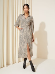 Friends Like These Beige V Neck Jersey Belted Midi Shirt Dress - Image 1 of 4