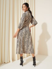 Friends Like These Beige V Neck Jersey Belted Midi Shirt Dress - Image 4 of 4
