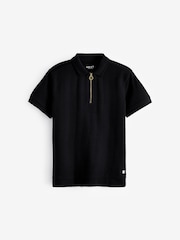 Black Textured Short Sleeve Quarter Zip Polo Shirt (3-16yrs) - Image 1 of 3