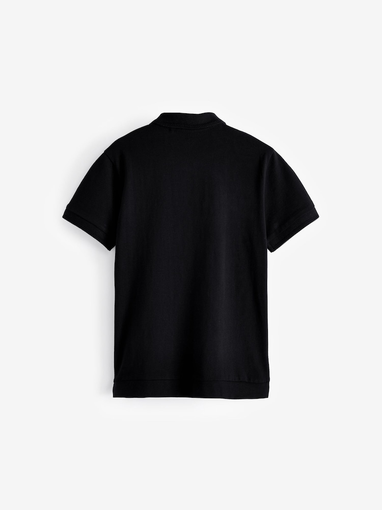 Black Textured Short Sleeve Quarter Zip Polo Shirt (3-16yrs) - Image 2 of 3