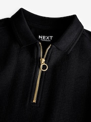 Black Textured Short Sleeve Quarter Zip Polo Shirt (3-16yrs) - Image 3 of 3