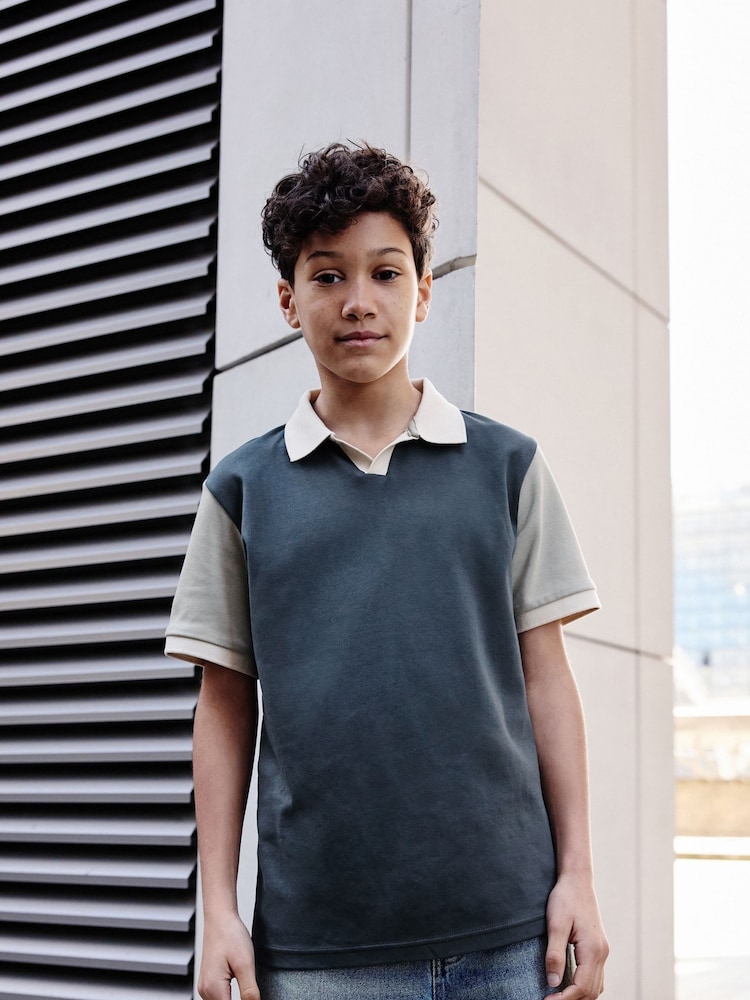 Charcoal Grey Revere Collar Short Sleeve 100% Cotton Polo Shirt (3-16yrs) - Image 1 of 7