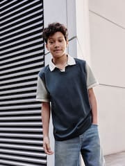 Charcoal Grey Revere Collar Short Sleeve 100% Cotton Polo Shirt (3-16yrs) - Image 2 of 7