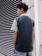 Charcoal Grey Revere Collar Short Sleeve 100% Cotton Polo Shirt (3-16yrs) - Image 3 of 7