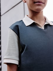 Charcoal Grey Revere Collar Short Sleeve 100% Cotton Polo Shirt (3-16yrs) - Image 4 of 7