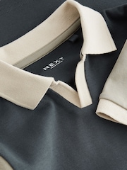 Charcoal Grey Revere Collar Short Sleeve 100% Cotton Polo Shirt (3-16yrs) - Image 7 of 7