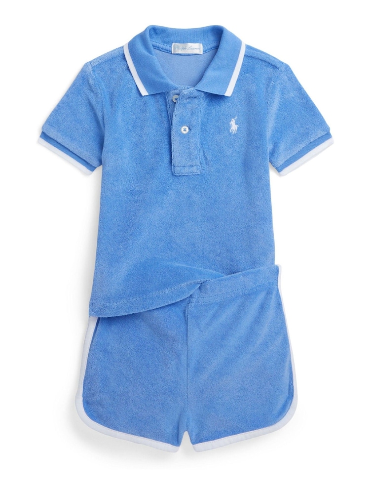 Polo Ralph Lauren Baby Blue Terry Towelling Shirt and Short Set - Image 1 of 3