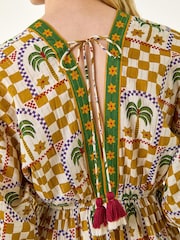 Roman Yellow Palm Check Boho Dress - Image 5 of 5
