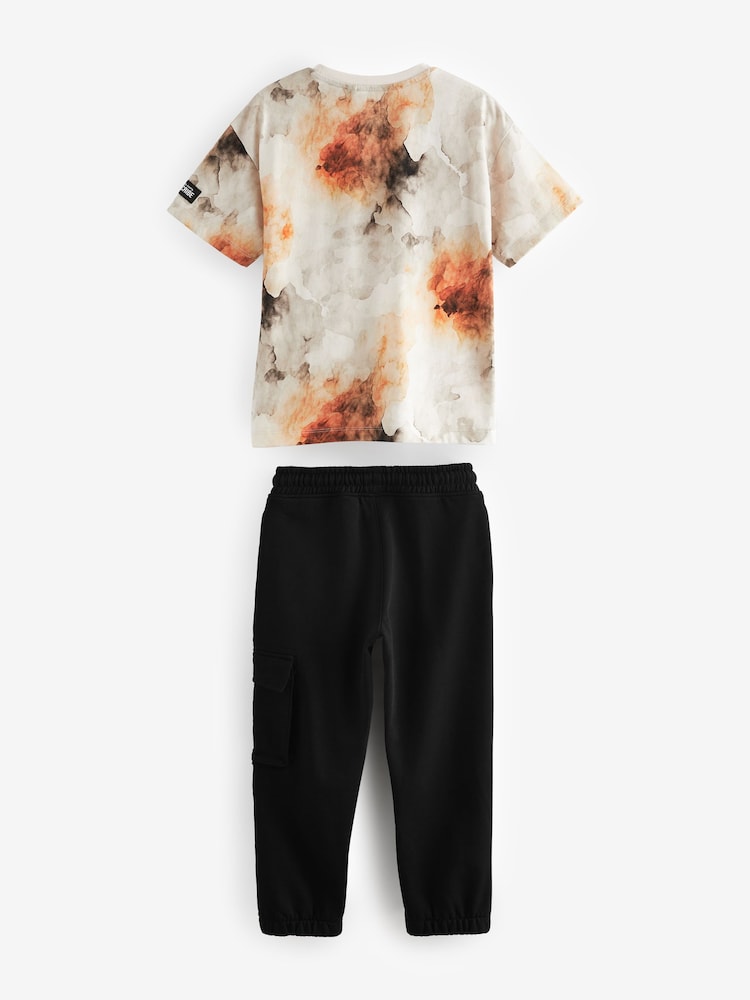 Black/Ecru Subscribe Short Sleeve 100% Cotton T-Shirt and Cargo Jogger Set (3-16yrs) - Image 2 of 3