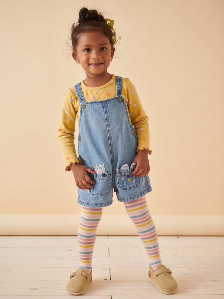 Denim Cat Embellished 100% Cotton Dungarees 3 Piece Set (3mths-7yrs) - Image 2 of 10