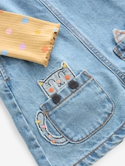 Denim Cat Embellished 100% Cotton Dungarees 3 Piece Set (3mths-7yrs) - Image 9 of 10