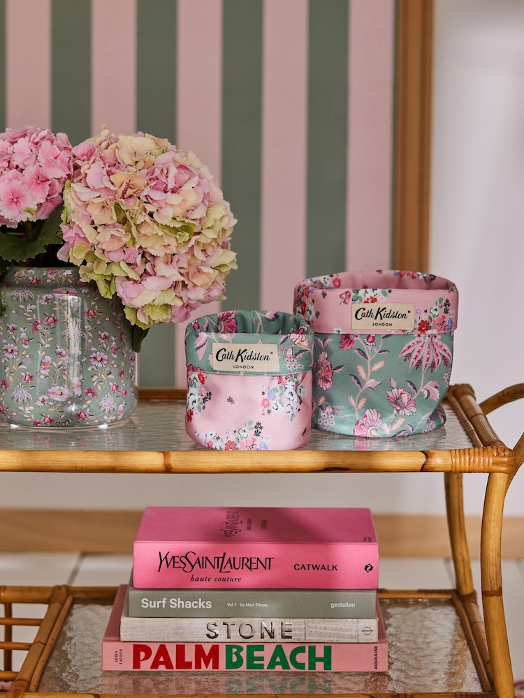 Cath Kidston Set of 2 Green/Pink Floral Reversible Storage Bags - Image 1 of 7