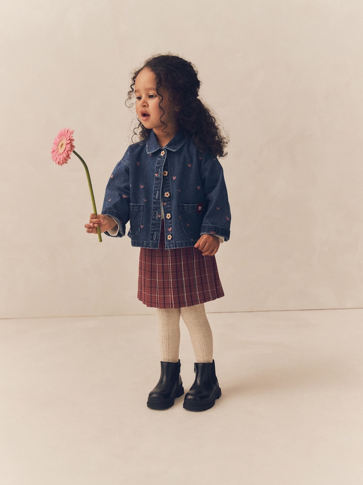 Red Denim Shirt and Check Skirt Set (3mths-7yrs) - Image 1 of 9