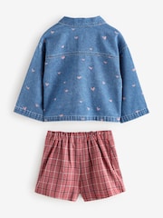Red Denim Shirt and Check Skirt Set (3mths-7yrs) - Image 5 of 9