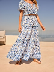 Friends Like These Blue Floral Tiered Cotton Maxi Skirt - Image 1 of 5