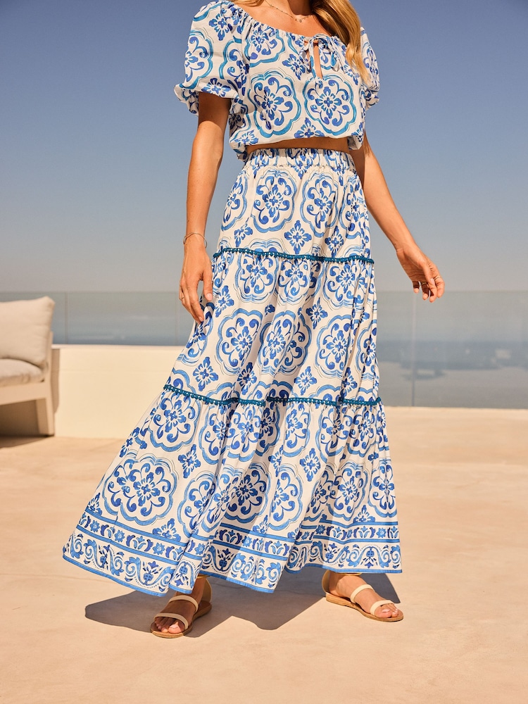 Friends Like These Blue Floral Tiered Cotton Maxi Skirt - Image 1 of 5