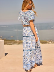 Friends Like These Blue Floral Tiered Cotton Maxi Skirt - Image 2 of 5