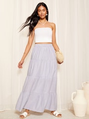 Friends Like These Blue Pinstripe Boho Maxi Tiered Cotton Skirt - Image 2 of 4
