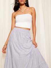 Friends Like These Blue Pinstripe Boho Maxi Tiered Cotton Skirt - Image 3 of 4
