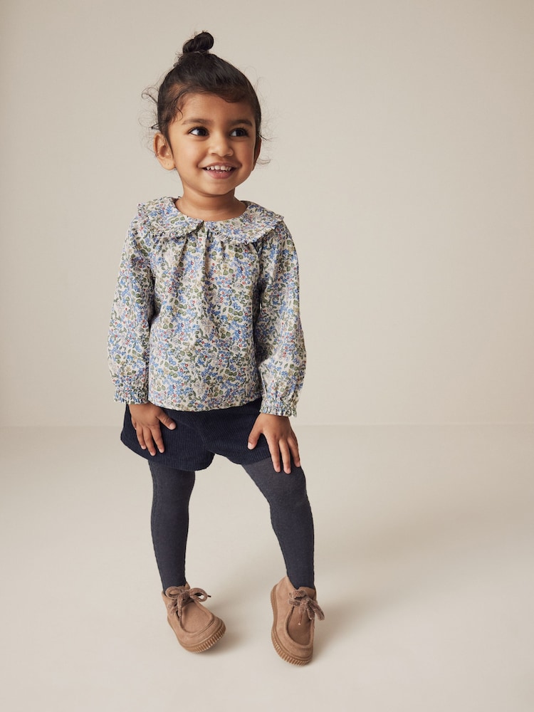 Marineblau mit floralem Muster - Set mit Bluse, Shorts und Strumpfhose aus 100% Baumwolle (3Monate-7Jahre) - Bild 2 von 8 Marineblau mit floralem Muster - Set mit Bluse, Shorts und Strumpfhose aus 100% Baumwolle (3Monate-7Jahre) - Bild 2 von 8