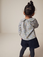 Marineblau mit floralem Muster - Set mit Bluse, Shorts und Strumpfhose aus 100% Baumwolle (3Monate-7Jahre) - Bild 3 von 8