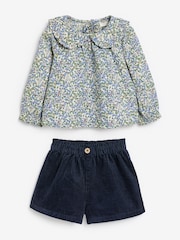 Marineblau mit floralem Muster - Set mit Bluse, Shorts und Strumpfhose aus 100% Baumwolle (3Monate-7Jahre) - Bild 6 von 8