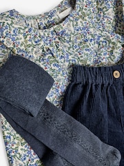 Marineblau mit floralem Muster - Set mit Bluse, Shorts und Strumpfhose aus 100% Baumwolle (3Monate-7Jahre) - Bild 8 von 8