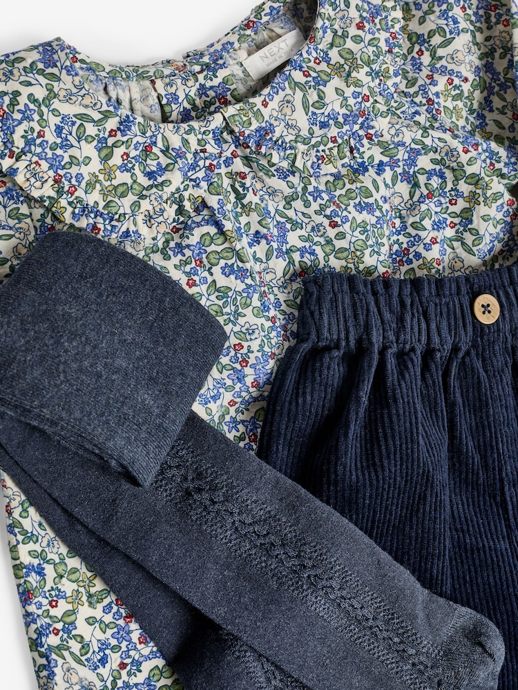 Marineblau mit floralem Muster - Set mit Bluse, Shorts und Strumpfhose aus 100% Baumwolle (3Monate-7Jahre) - Bild 8 von 8 Marineblau mit floralem Muster - Set mit Bluse, Shorts und Strumpfhose aus 100% Baumwolle (3Monate-7Jahre) - Bild 8 von 8