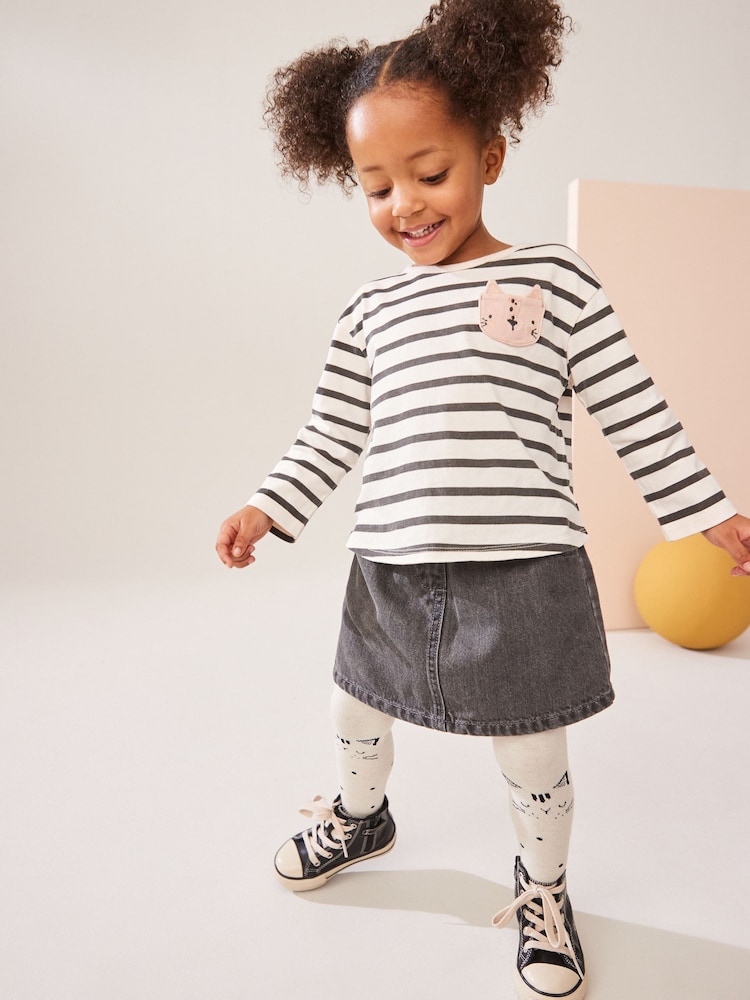 Black/White 100% Cotton Skirt, T-Shirt and Tights Set (3mths-7yrs) - Image 1 of 11