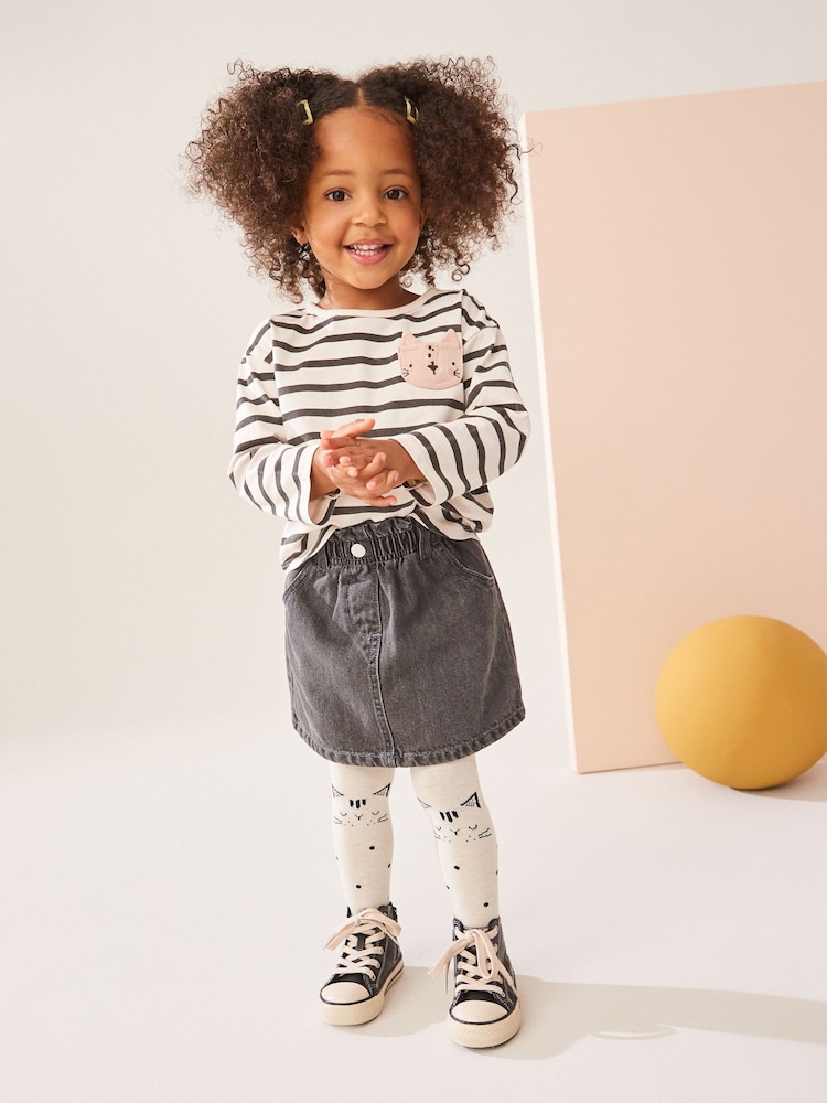 Black/White 100% Cotton Skirt, T-Shirt and Tights Set (3mths-7yrs) - Image 2 of 11