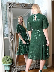 Yumi Green All Over Sequin Wrap Midi Dress - Image 4 of 5