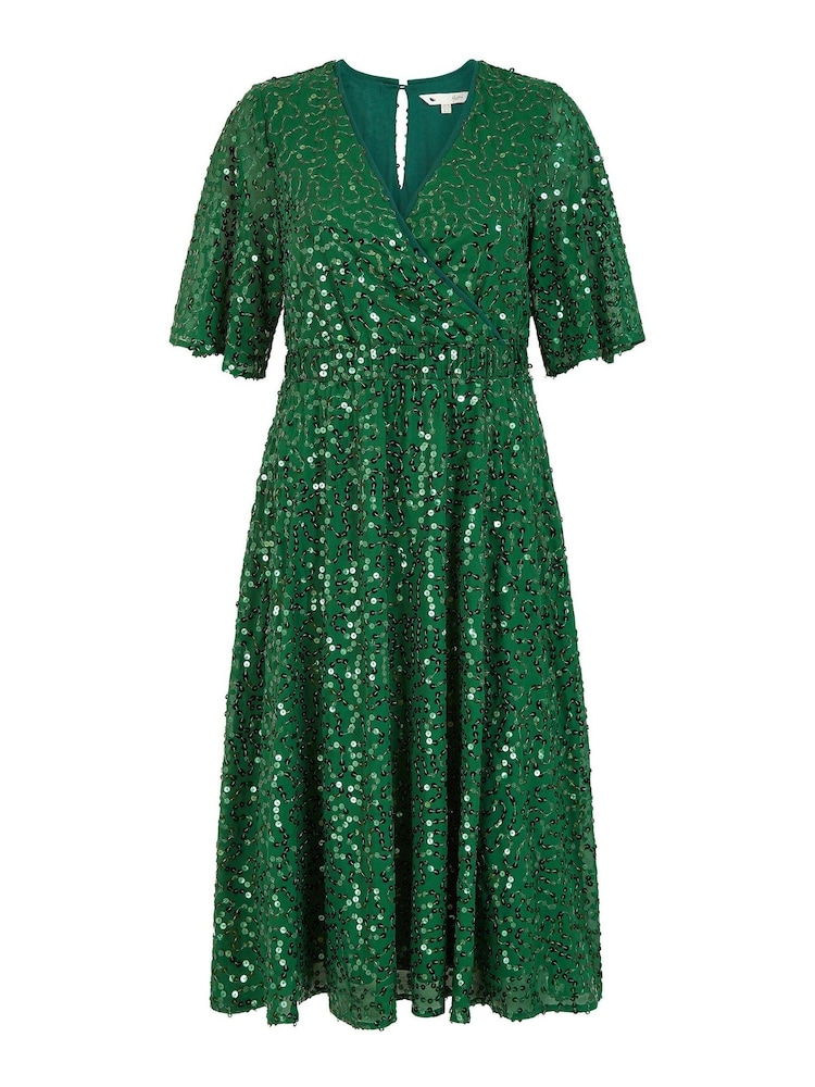 Yumi Green All Over Sequin Wrap Midi Dress - Image 5 of 5