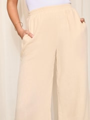 Friends Like These Nude Pink Crinkle Cotton Elasticated Wide Leg Trousers - Image 1 of 4