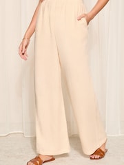 Friends Like These Nude Pink Crinkle Cotton Elasticated Wide Leg Trousers - Image 3 of 4