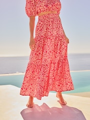 Friends Like These Pink Tile Tiered Cotton Maxi Skirt - Image 1 of 6
