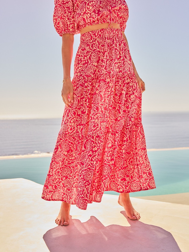 Friends Like These Pink Tile Tiered Cotton Maxi Skirt - Image 1 of 6