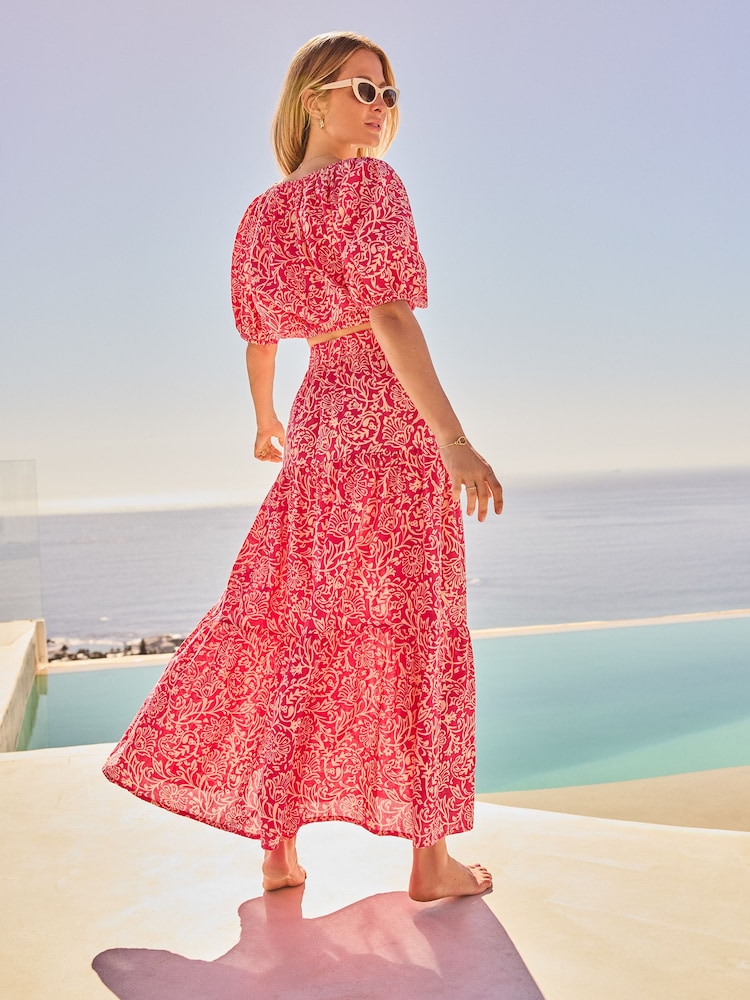 Friends Like These Pink Tile Tiered Cotton Maxi Skirt - Image 2 of 6