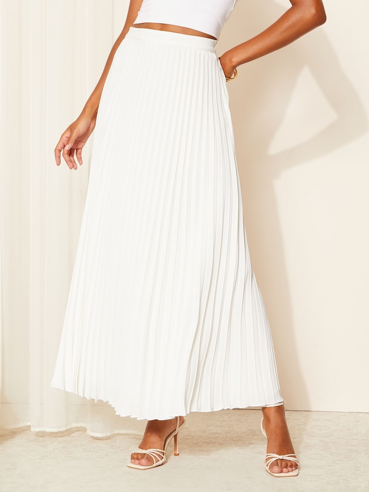 Friends Like These White Crepe Pleated Flowy Maxi Skirt - Image 1 of 4