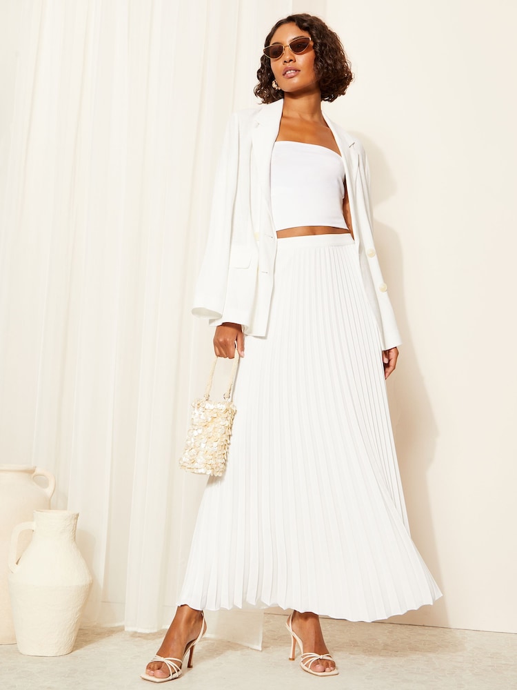 Friends Like These White Crepe Pleated Flowy Maxi Skirt - Image 2 of 4