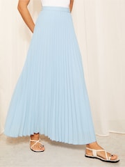 Friends Like These Pale Blue Crepe Pleated Flowy Maxi Skirt - Image 1 of 4