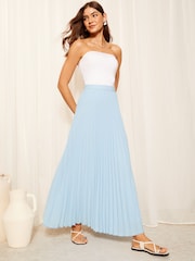 Friends Like These Pale Blue Crepe Pleated Flowy Maxi Skirt - Image 2 of 4